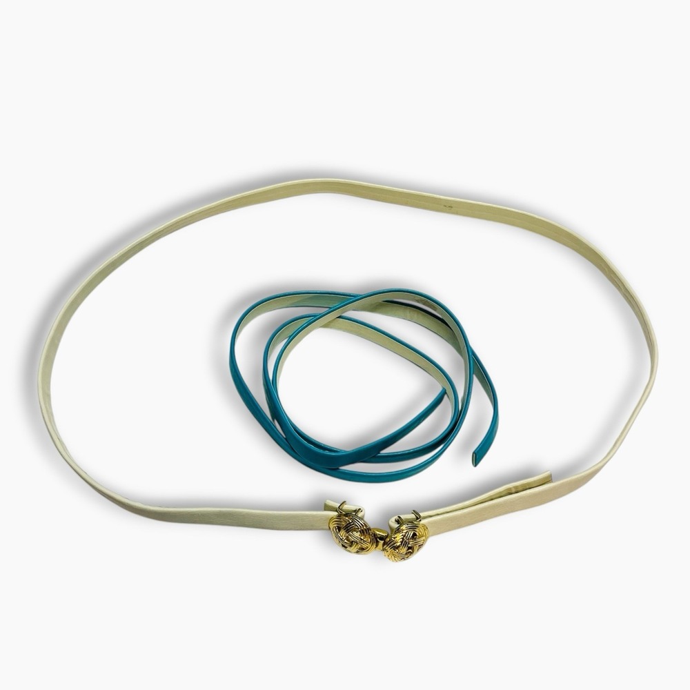 Vintage MIMI Di N Gold Celtic Knot Belt Cream Teal 32-37" Leather Medium Large